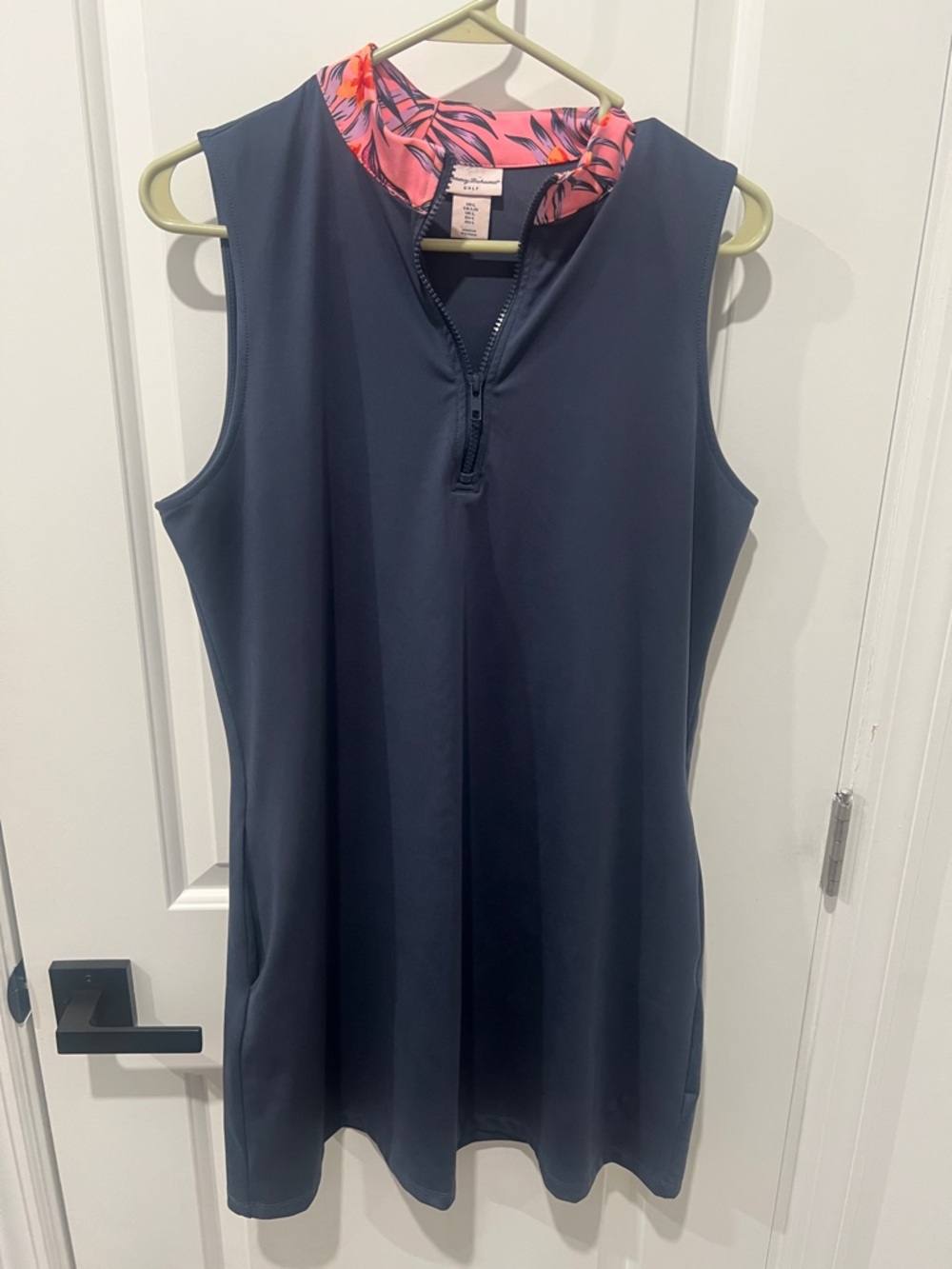 Tommy Bahama Navy Sleeveless Mini Dress with Pink Floral Trim